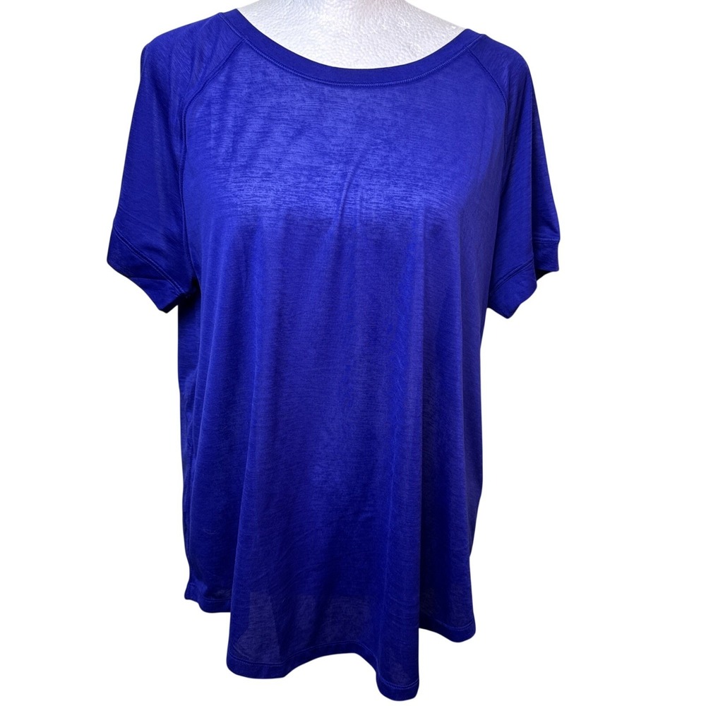 Athleta Womens Activewear Tee‎ L Blue Split Back Short Sleeve Running Yoga Shirt